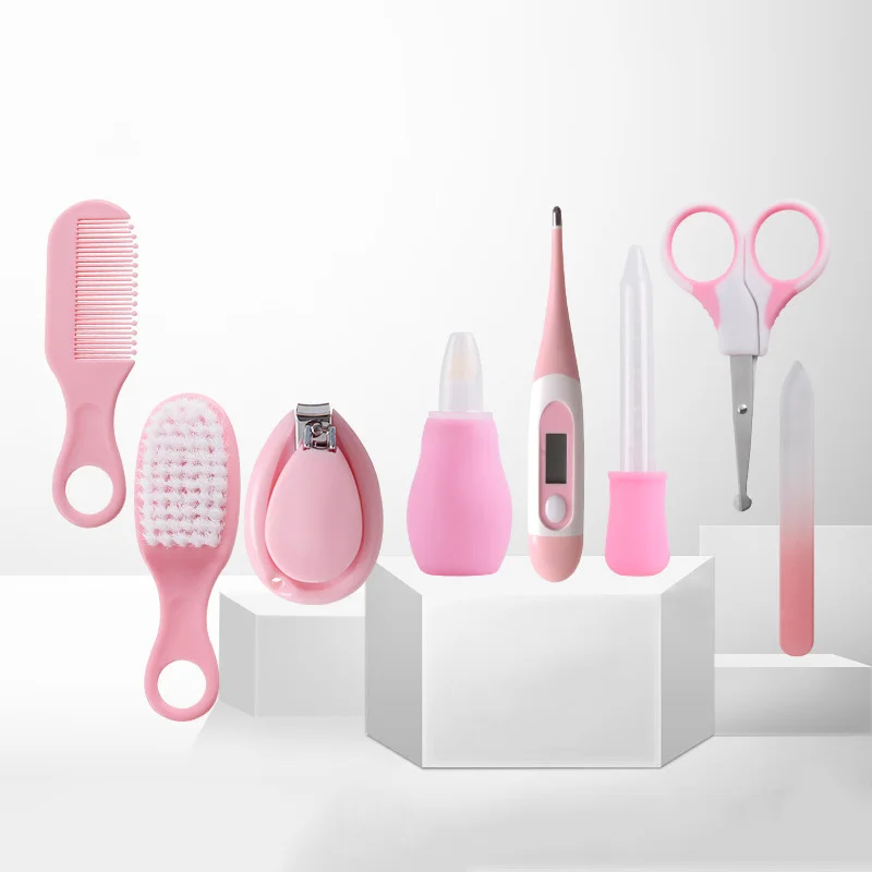 8 Pcs Baby Nail Care Kit Kids Grooming Health Care Manicure Set Children Scissor Nail Clipper Thermometer Comb Brush Accessories