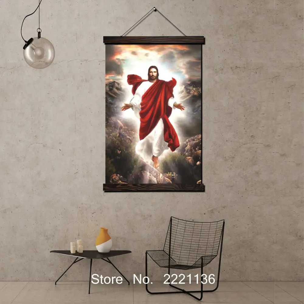 

Jseus In The Sky Framed Scroll Painting HD Wall Art Hanging Canvas Painting HD Printed Pictures for Living Room Decoration