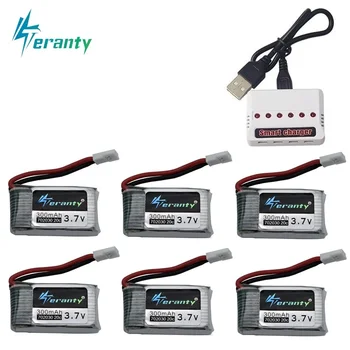 

6pcs 3.7V 300mAh lipo Battery and 6-in-1 Charger For Syma X11 E55 FQ777 FQ17W F180 FY530 U816 U816A U830 X100 H107 S39-1 HD-1306