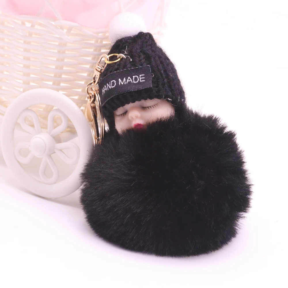 

AMADFJD Keychains Fake baby fur ball key chain porte clef pompon de fourrure fluffy Bag Charms bunny for moto keychain Keyring