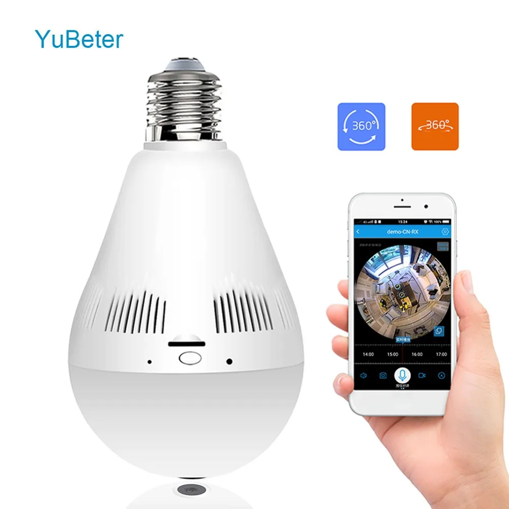 

YuBeter 360 Wireless Camera Bulb Fisheye WiFi IP Panoramic Camera Lamp Home Security CCTV Surveillance Two Way Talk Night Vision