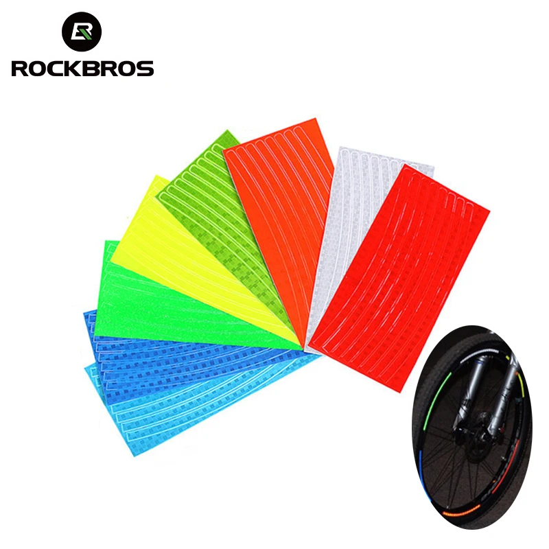 ROCKBROS Reflective Fluorescent Fixed Gear Bike Bicycle Bicicletas Cycling Decal Rock Shox Strap Cycle Wheel Rim Stickers Decals