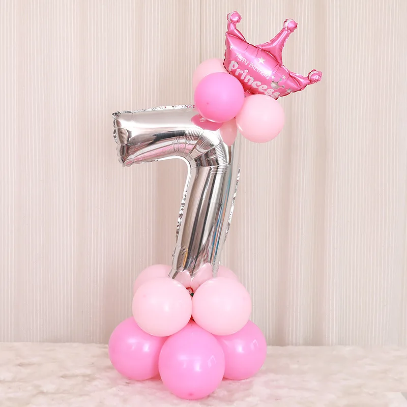 16PCS/lot 32inch Silver Number Foil Balloons Digit air Birthday Balloon Kids Birthday Party wild one Decorations Figure - Цвет: Rose 7