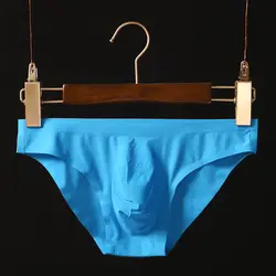 Для мужчин штаны с эластичной резинкой на бесшовные трусы c выпуклой частью для мужчин ультра-тонкий дышащий шелк светло-голубого цвета