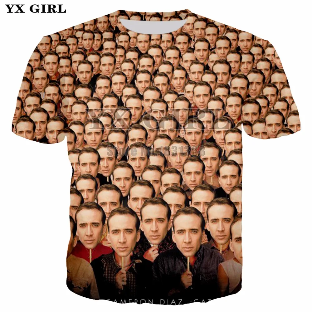 

YX GIRL Summer Style Fashion T Shirt Nicolas Cage Crazy Funny Stare At You Print 3D TShirt Men/Women Top Tees Size S-5XL