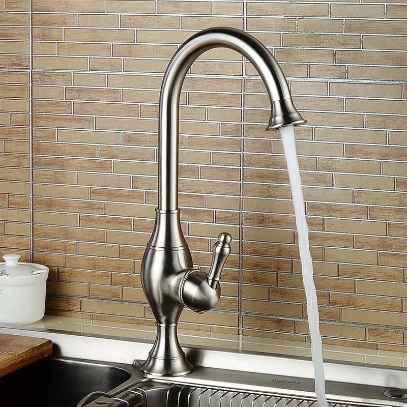 

Deck Mounted Kitchen Sink Faucets High Arch 360 Degree Rotating Swivel Cold Hot Mixer Water Tap Single Handle Single Hole Taps