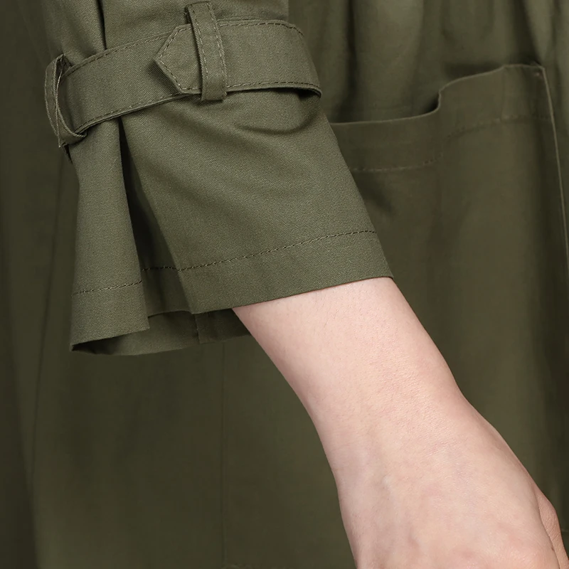 New fashion Autumn Winter Overcoat Women Long Army green Outwear Brief Loose Solid Turn-Down Collar Trench Femme