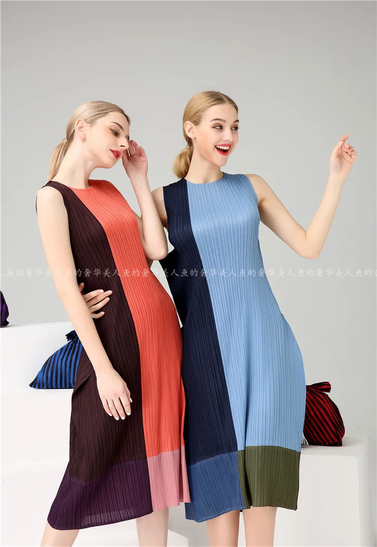 ISSEY Miyake складывается новое летнее модное платье тонкое для похудения высококлассное женское платье без рукавов meiren