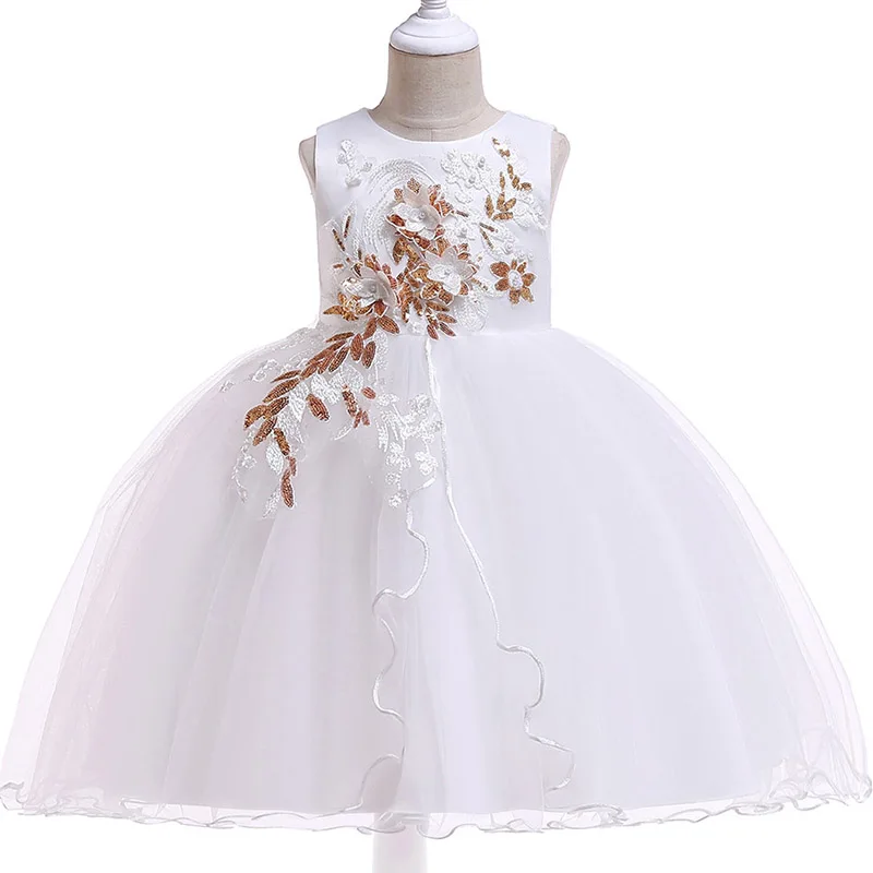 Детская праздничная одежда бальное платье для девочек, свадебная одежда платье принцессы для первого причастия Детский костюм Сетчатое платье с бусинами, L5060 - Цвет: white