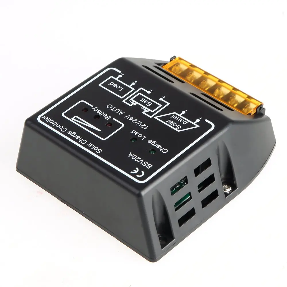 

WSFS Hot 20A 12V / 24V Solar Panel Battery Regulator Solar Charge Controller Secure Black