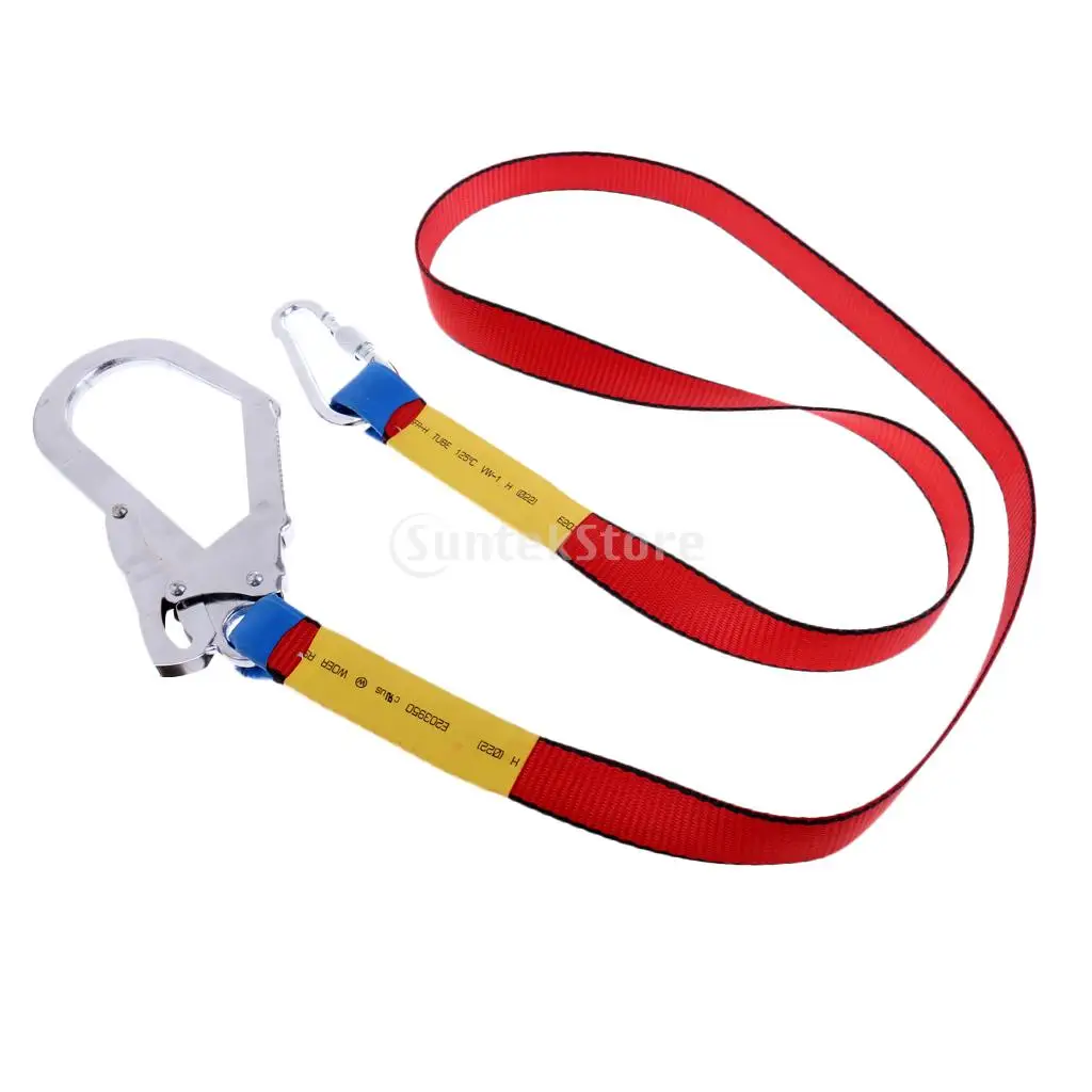 22KN Outdoor Climbing Harness Belt Safety Lanyard Fall Protection with Carabiner Snap Hook