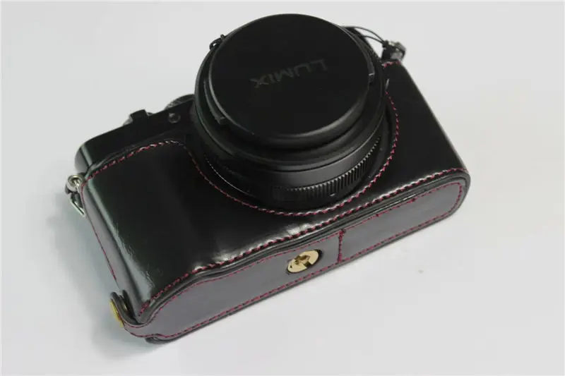 Черный/Coffe/коричневая камера PU кожаный нижний чехол для Panasonic Lumix LX-100 M2 LX100II Половина корпуса чехол - Цвет: Black