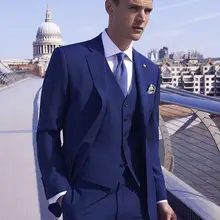 На заказ королевские синие свадебные костюмы из 3 предметов, мужские костюмы, приталенные, с зазубренными лацканами, свадебные костюмы для жениха(куртка+ брюки+ жилет+ галстук