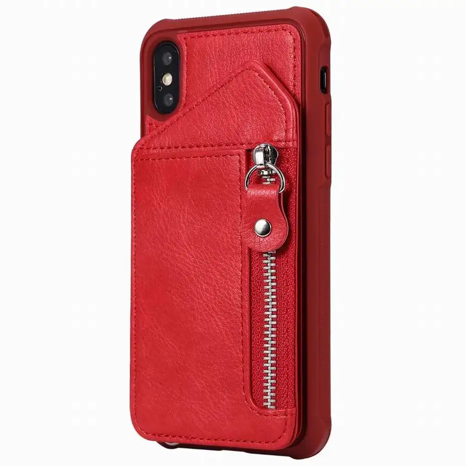 Роскошный кожаный чехол-кошелек на молнии с откидной крышкой для IPhone X XS MAX XR 8 7 6 6s Plus 5 5S SE Cards Cash Pocket, Кожаные чехлы-книжки Fundas - Цвет: Red