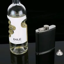 

Black PU Leather 7OZ/8OZ Portable Hip Flask Stainless Steel Flask Male Pocket Drinkware With One Funnel For Alcohol Vodka Whisky