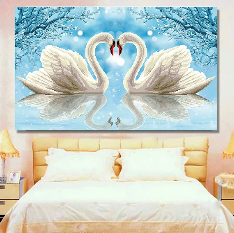 

DIY Diamond Painting, Diamond Embroidery Kit, Heart to Heart Swan Lovers, Diamond Mosaic,Wedding Decoration, Gifts