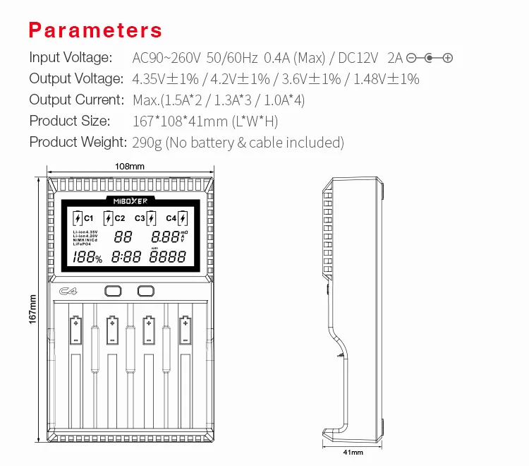 Miboxer C4 1.5A интеллигентая(ый) ЖК-дисплей ladegerat мех 18650 26650 18350 20700 16340 AA AAA Li-Ion Ni-Cd-плеер DC 12 V Смарт ladegerat