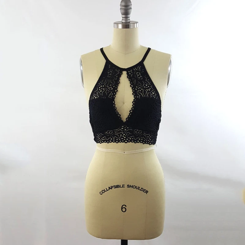 Sexy Backless Racerback Bras for Women 2018 Summer Halter Lace Bralette Crop Top Underwear
