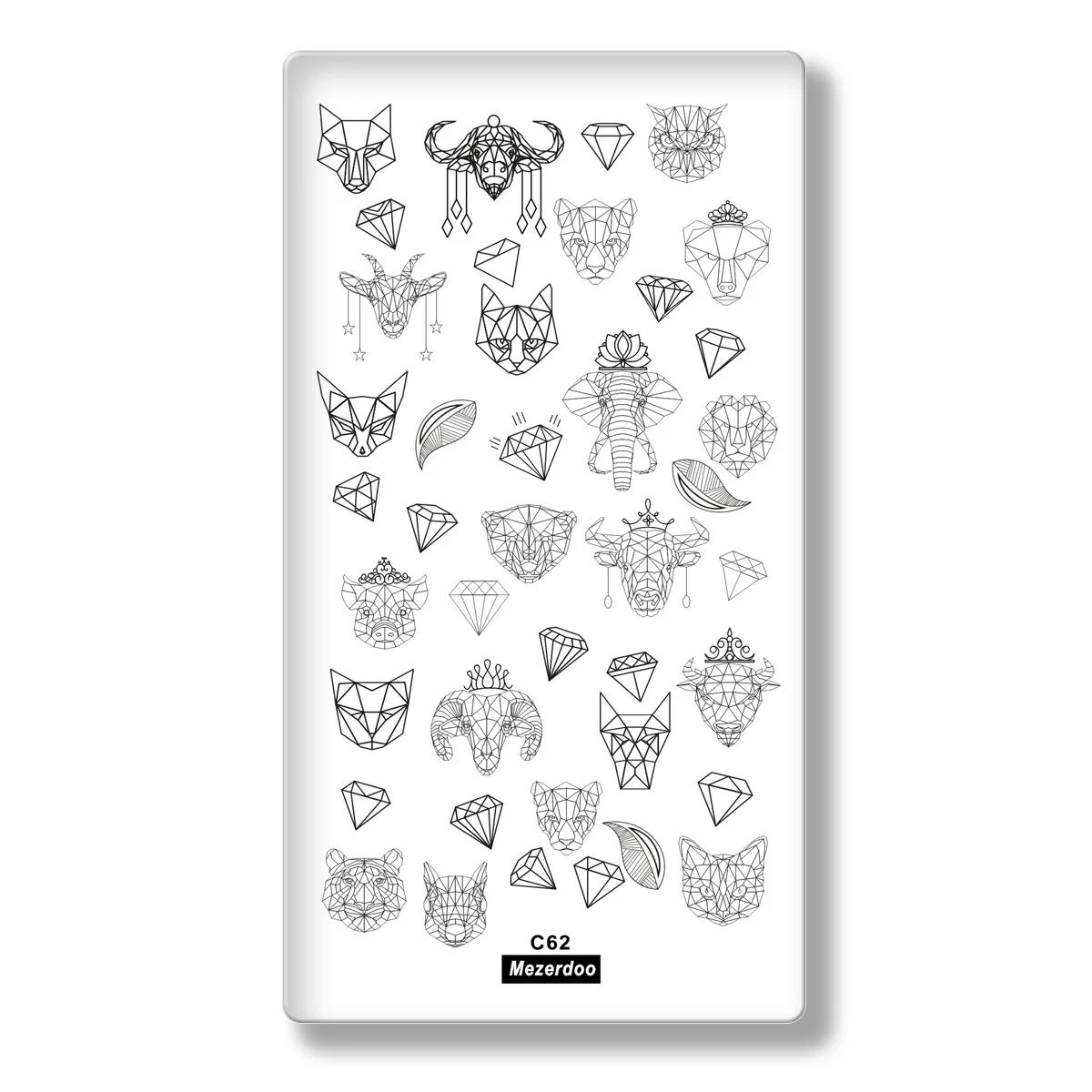 Креативная Геометрическая голова животного шаблон для штамповки ногтей отрицательное пространство головоломка тигр кошка печать "свинья" ногтей маникюр ногтей штамповка пластины - Цвет: C62