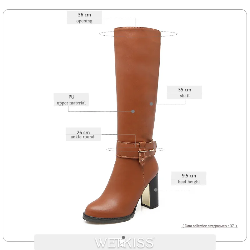 WETKISS/Большие размеры 34-43; женские сапоги до колена теплые зимние сапоги с мехом внутри обувь на высоком толстом каблуке с боковой молнией обувь на платформе