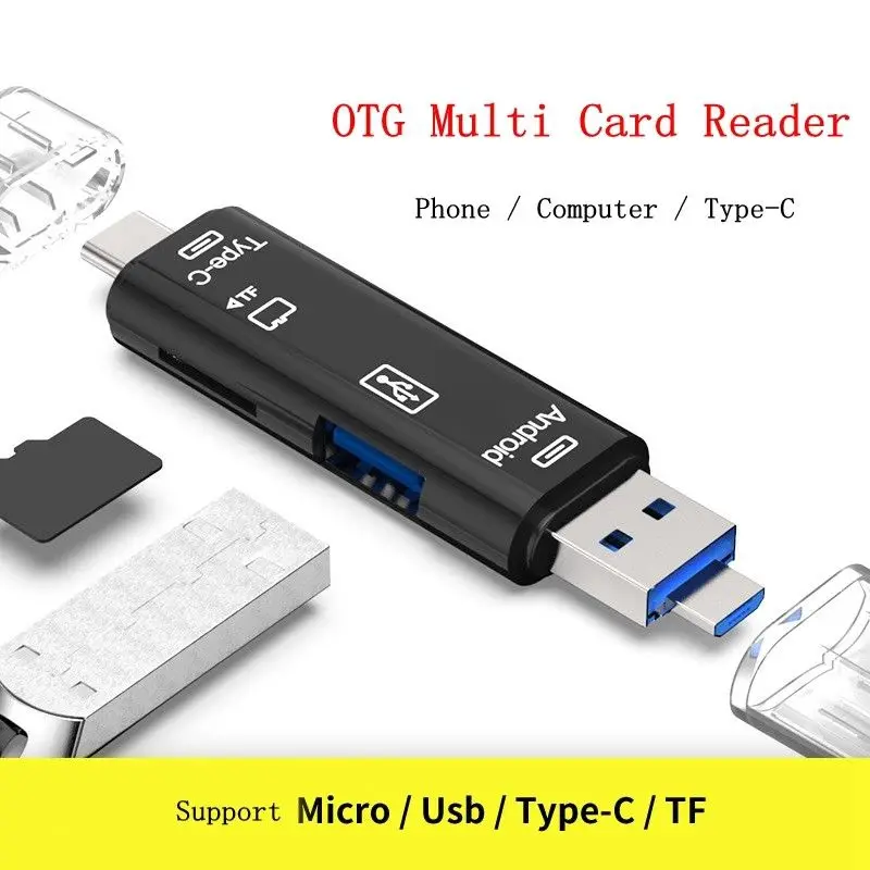 

High Speed 3 in 1 Type-C Card Reader Micro USB Type-C Flash Drive Adapter Connector Mini TF Memory Card Reader for PC Computer