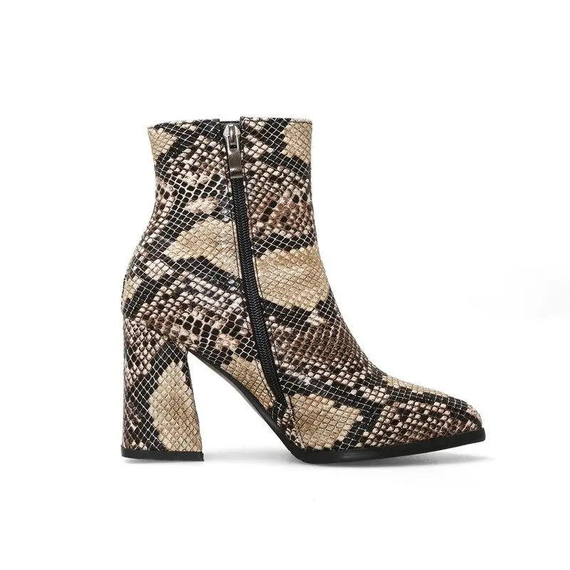 EGONERY sexy woman ankle boots 32-43 plus size snakeskin pattern high heels girl shoes Outdoor punk Chelsea boots drop shipping