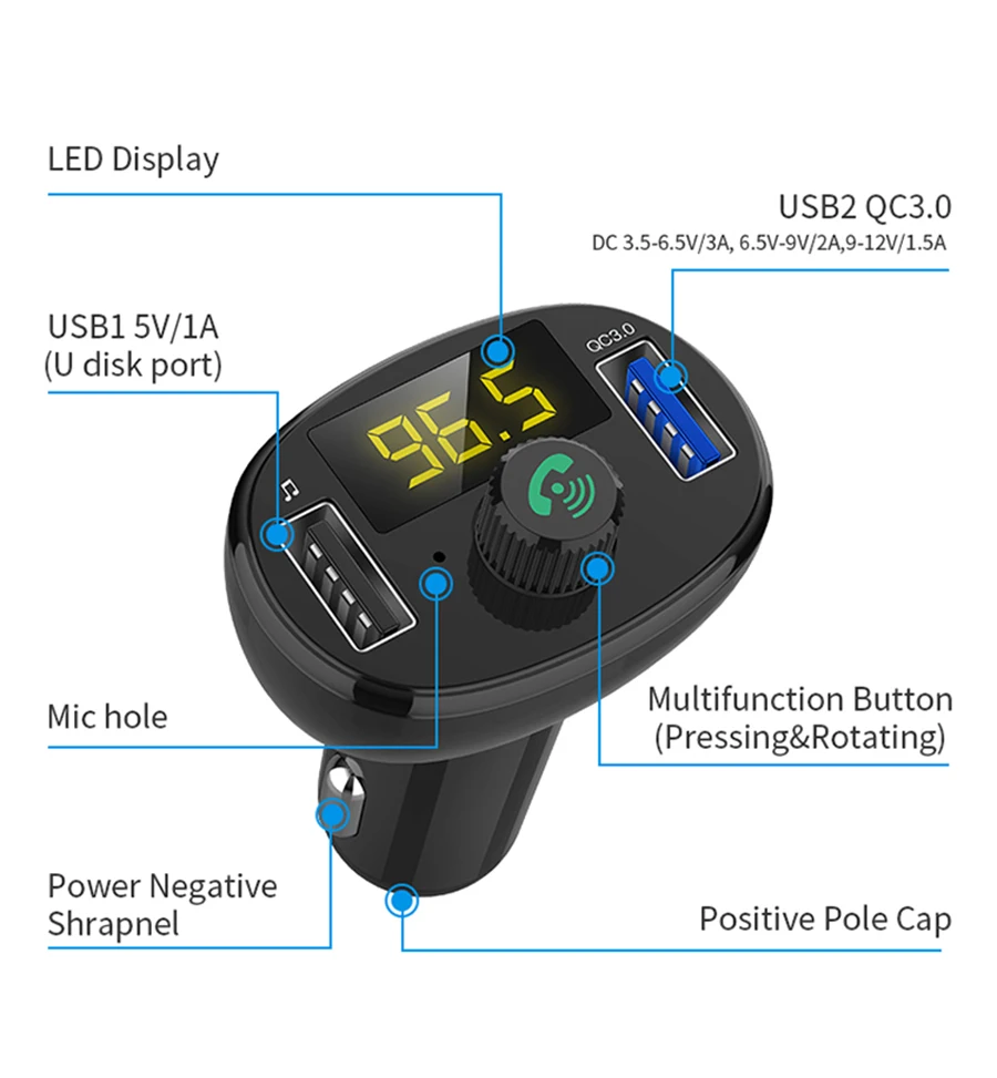 Swalle 2USB FM الارسال Aux المغير بلوتوث QC3.0 سريعة شاحن سيارة كيت يدوي الصوت MP3 لاعب 3.4A سريع الهاتف المحمول