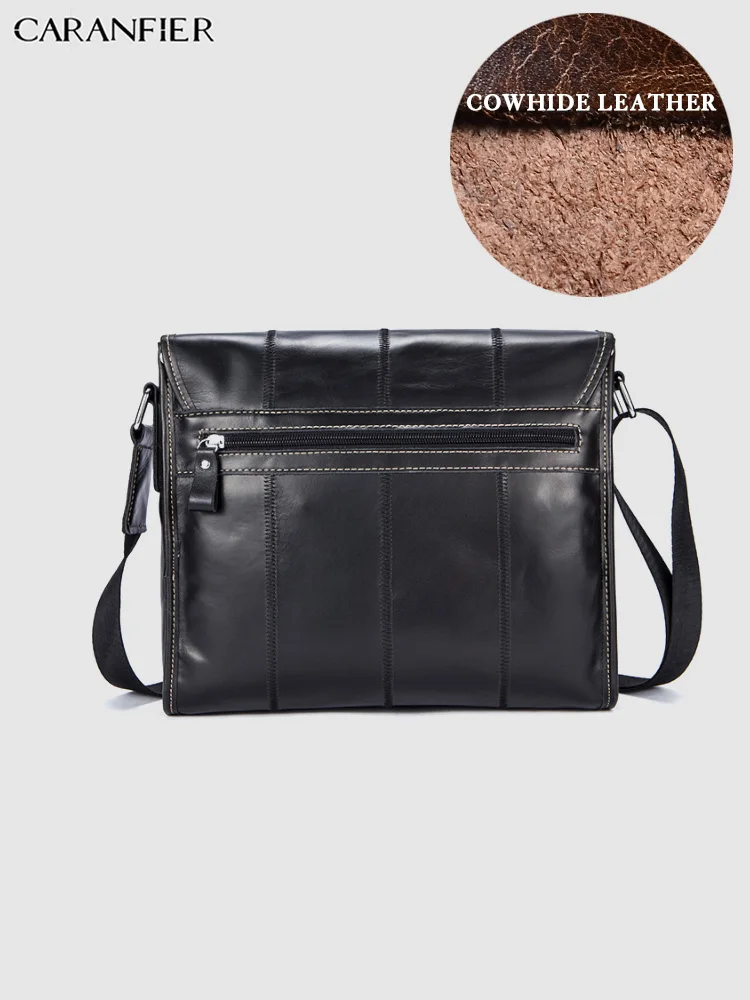 CARANFIER رجل حقائب الصلبة حقائب كتف الأعمال جلود الأبقار الأصلية سعة كبيرة بسيطة رفرف جيب Crossbody أكياس