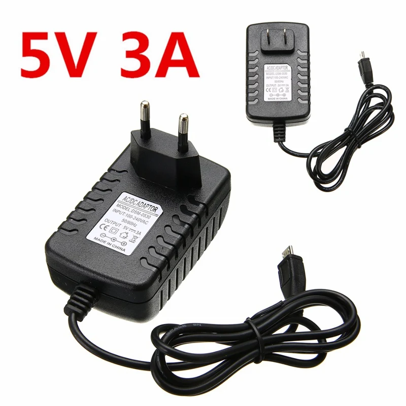 

High Quality EU/US Plug 5V 3A Micro USB Charger Power Supply Adapter for Raspberry Pi Tablet PC