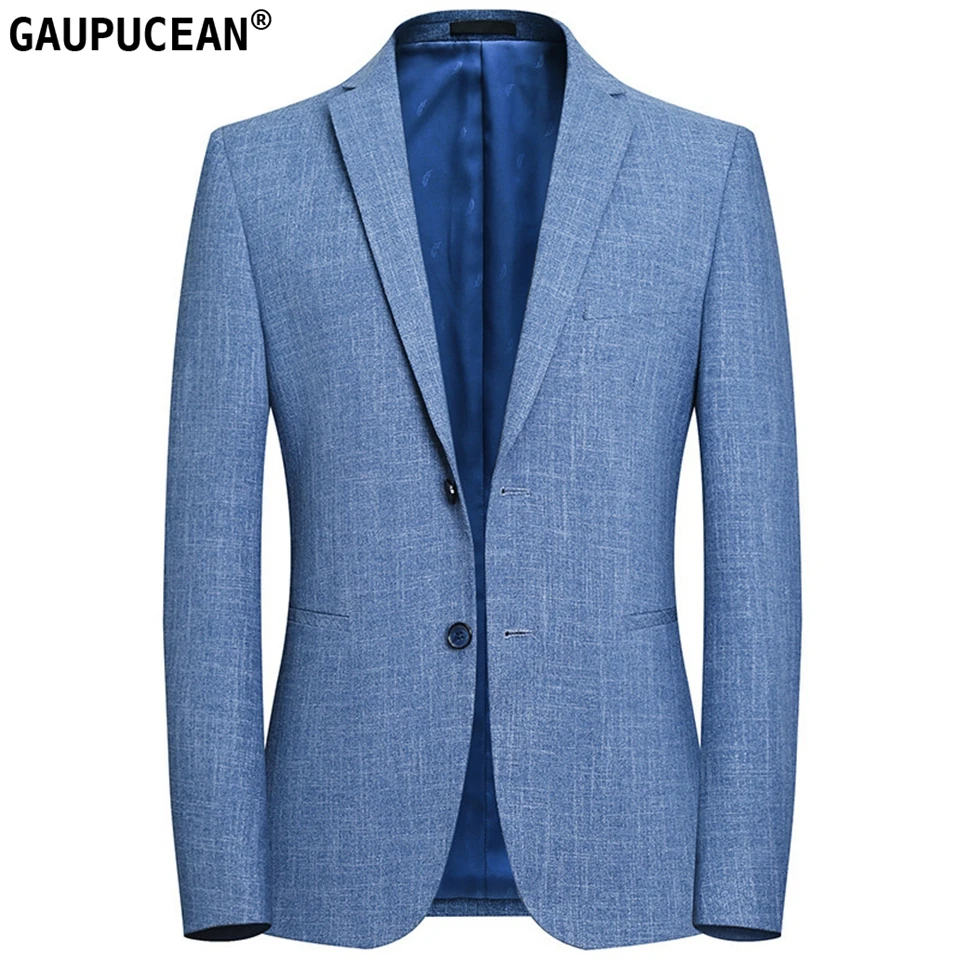 Легкий уход Анти-усадка Тонкий Мужская куртка качество мода мужские деловые весна осень однобортный синий мужской блейзер