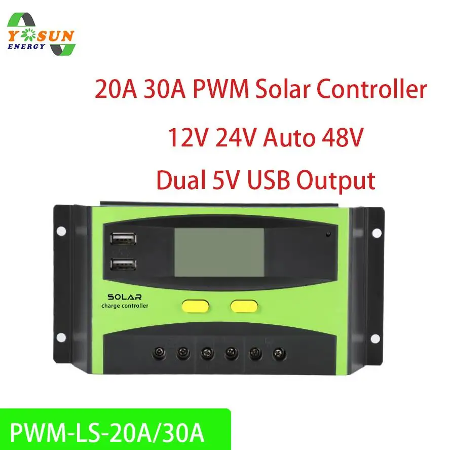 20A 30A PWM солнечный контроллер 12 В/24 В автоматический и 48 в солнечный регулятор заряда с ЖК-дисплеем двойной USB выход регулятор