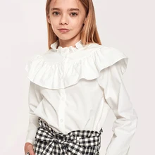 Balabala/блузка с оборкой для девочек с гофрированным воротником; детская блузка для девочек-подростков; весенне-осенняя одежда с длинными рукавами
