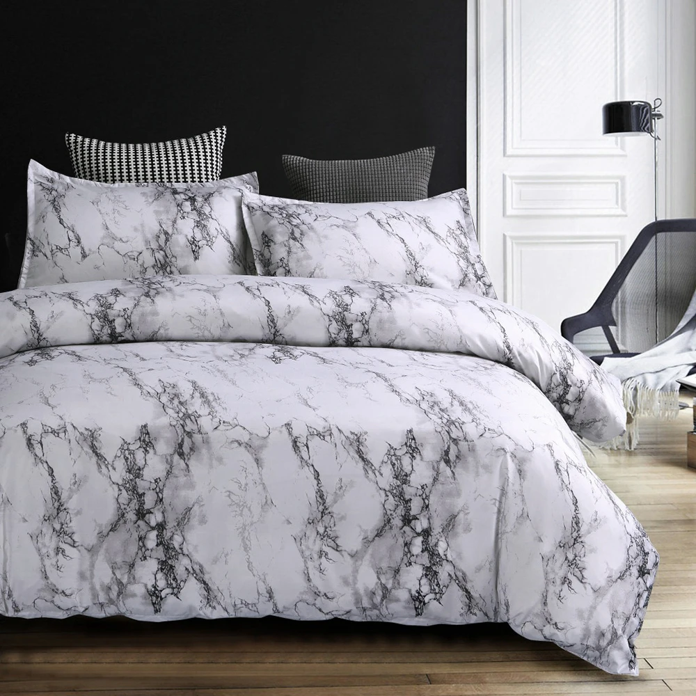 

New Black Marble Pattern Bedding Sets Duvet Cover Set 3pcs Bed Set Twin Double Queen Quilt Cover (No Sheet No Filling)