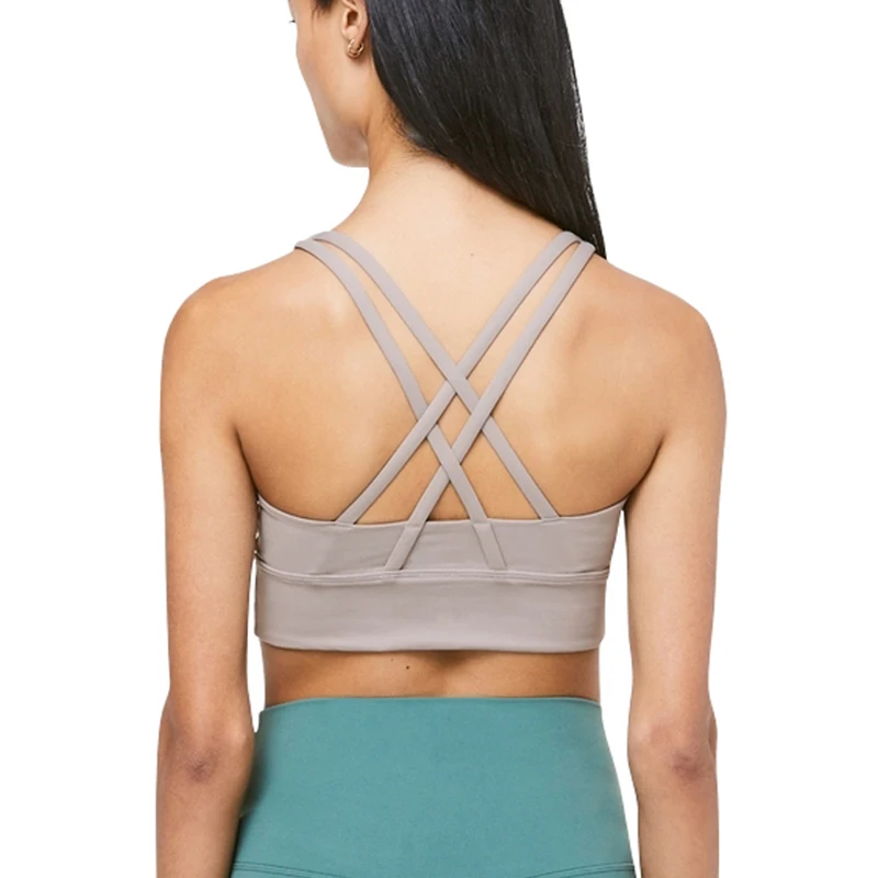 

Women Padded Stretch Designer Athletic Gym Fitness Strappy Medium Support Compression Training Burnout Bra