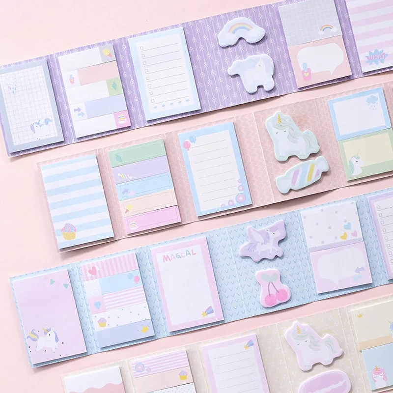 Kawaii memo pad 6 складной Единорог Липкие заметки этикетки наклейки многоцветные
