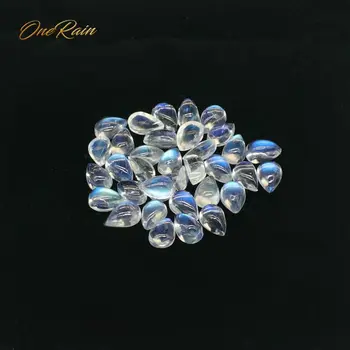 

OneRain 2 PCS AAAAA Loose Gemstones White Blue Rainbow Pear Shape Water Drop Natural Moonstone DIY Jewelry Making Whoesale