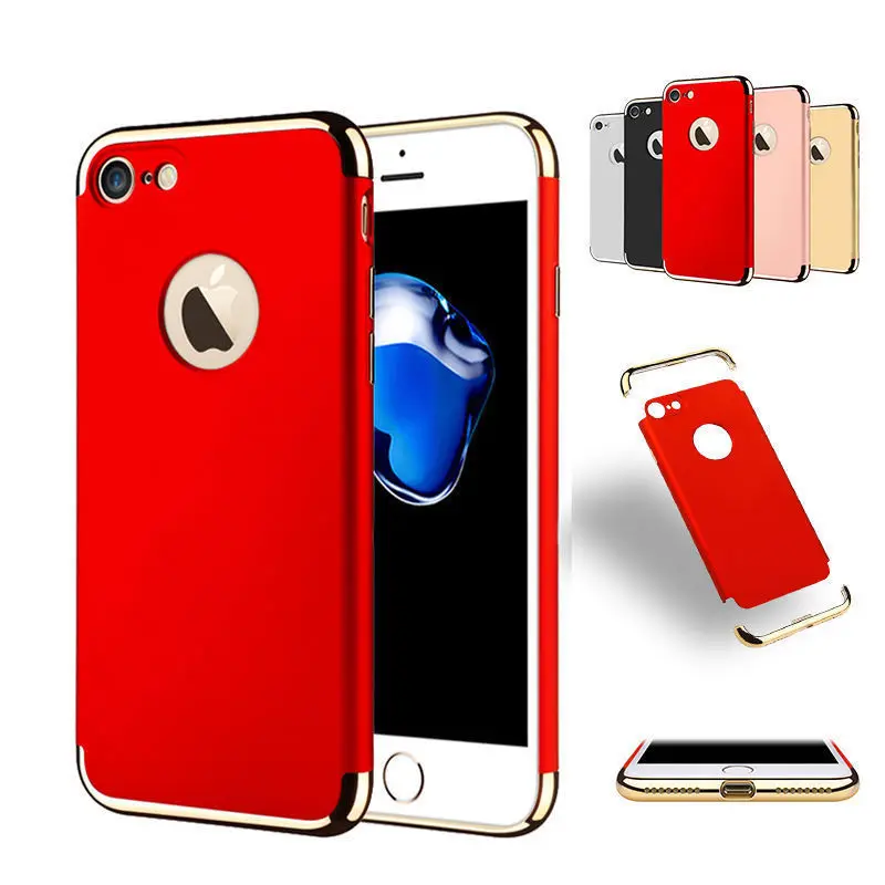 for iPhone X 10 8 7 Plus Luxury Shining Glossy Hard PC Back Shell Cover 3in1 Shockproof Slim Thin |