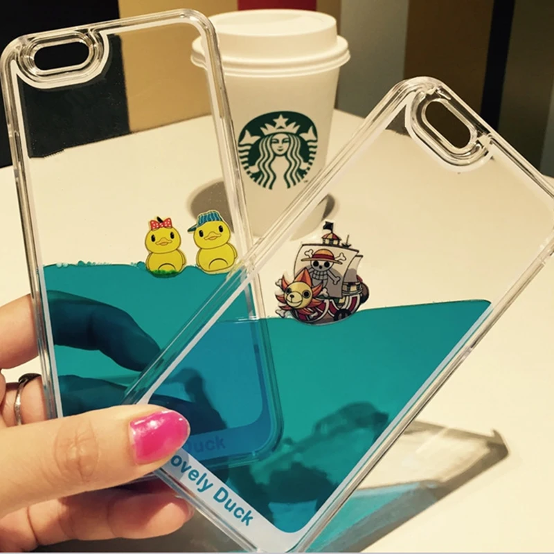 

TPU One Piece Cover For iPhone 6 Case 6S 7 8 Plus Transparent Liquid For iPhone XS MAX Cases XR Cute Funny Duck 5 5S SE Silicon