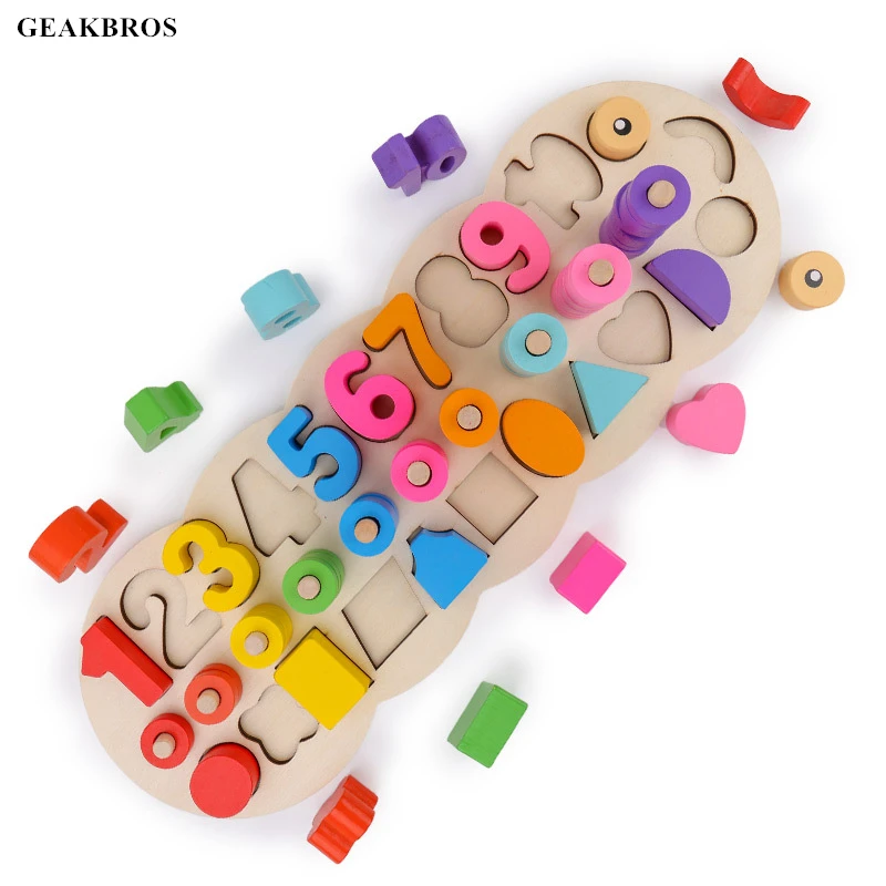 Kids Wooden Montessori Toys Baby Learning To Count Numbers Matching Digital Shape Match Early Education Teaching Math | Игрушки и хобби
