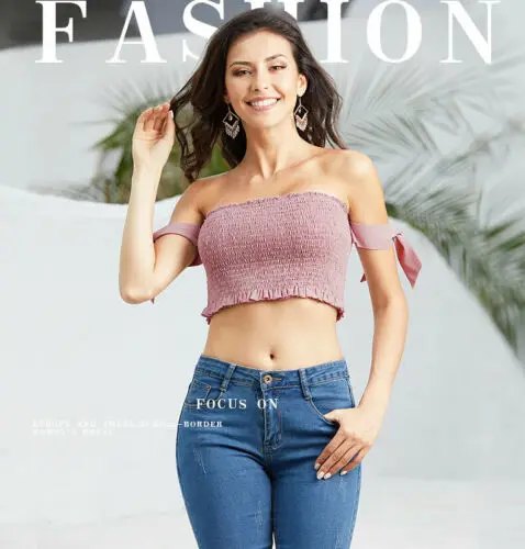 

Sexy Women Bandage Summer Casual Off Shoulder Tank Top Vest Sleeveless Bustier Elastic Tube Tops Strapless Crop Top Vest Shirt