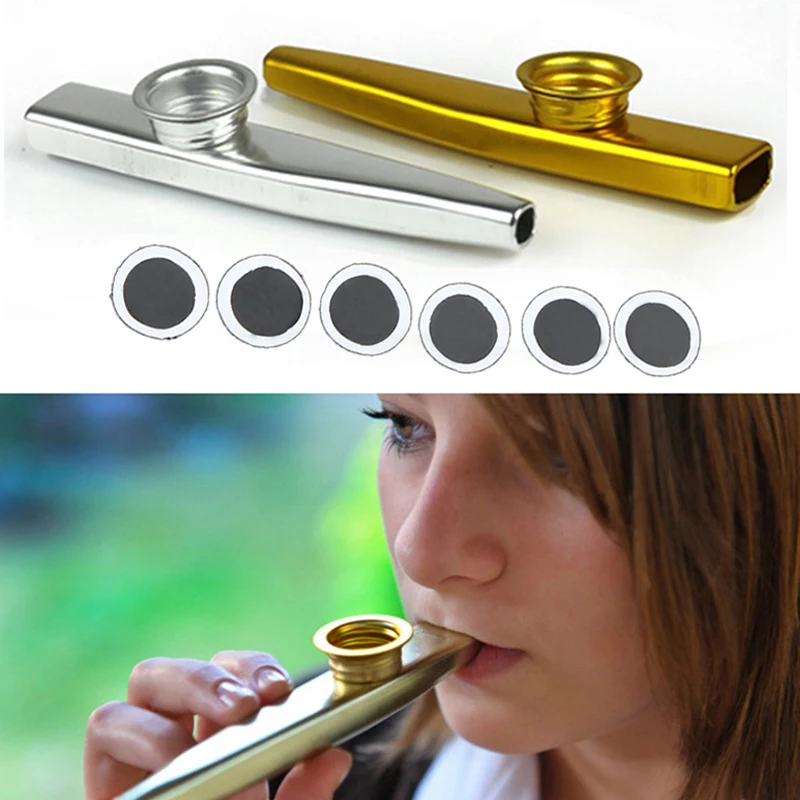 Hot 1Pc Firm Aluminum Metal Kazoo Harmonica Mouth Flute Kids Party Gift for Guitar Ukulele Accompaniment Gold Silver Color