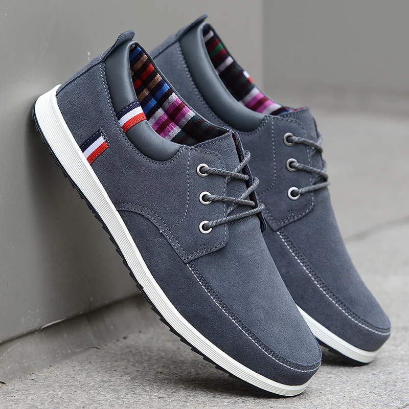 SUROM 2018 Men's Leather Casual Shoes Suede Moccasins Men Loafers Luxury Brand Lace up Male Boat Shoes Sneakers flat Krasovki