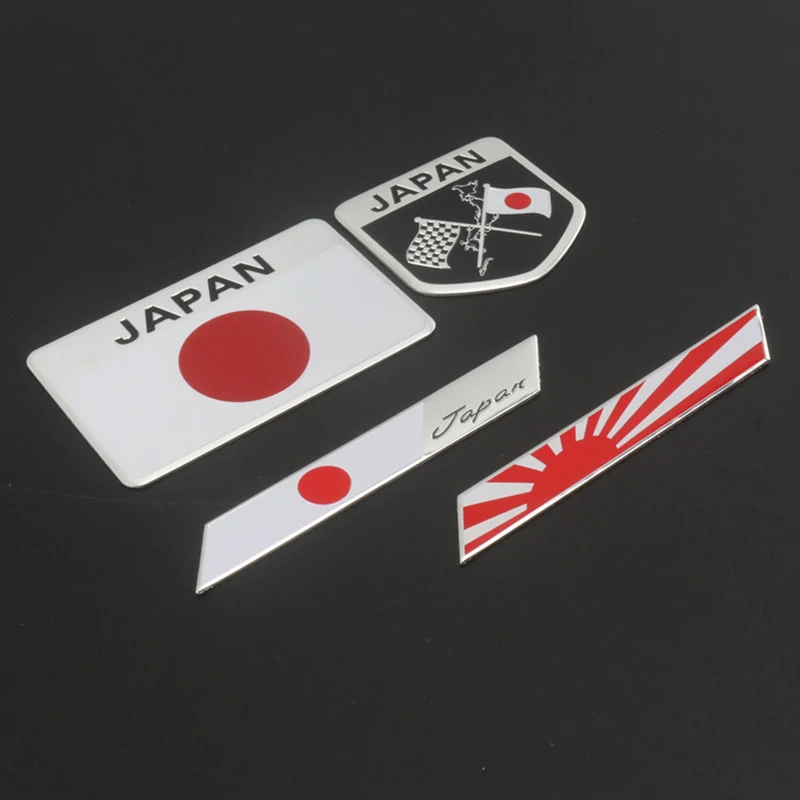 

2PCS Sunrise Japan Flag Square Shield Long Rhombus Thin Aluminium Badge Emblem Label Sticker Car Styling for Honda Toyota Nissan