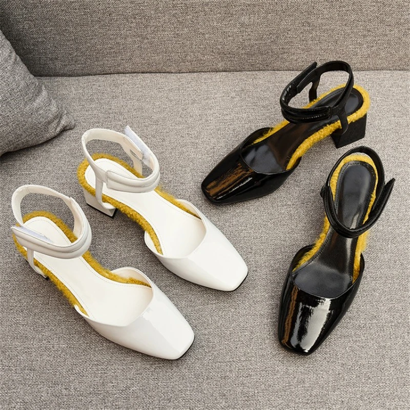 MSSTOR Mixed Colors White Sandals Square Toe Yellow Casual Patent Leather Summer Sandals Fashion Square Heel Sandals High Heels MSSTOR Mixed Colors White Sandals Square Toe Yellow Casual Patent Leather Summer Sandals Fashion Square Heel Sandals High Heels