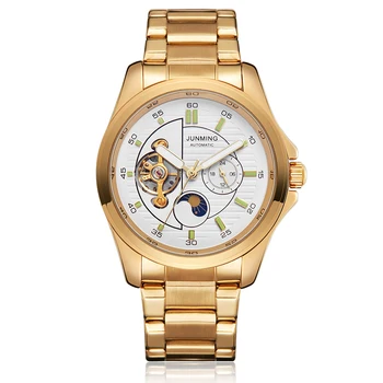 

Automatic Mechanical Watch Men Luxury Skeleton Moon Phase Stainless Steel Watches Self-wind Luminous Hands Wristwatch Male Clock