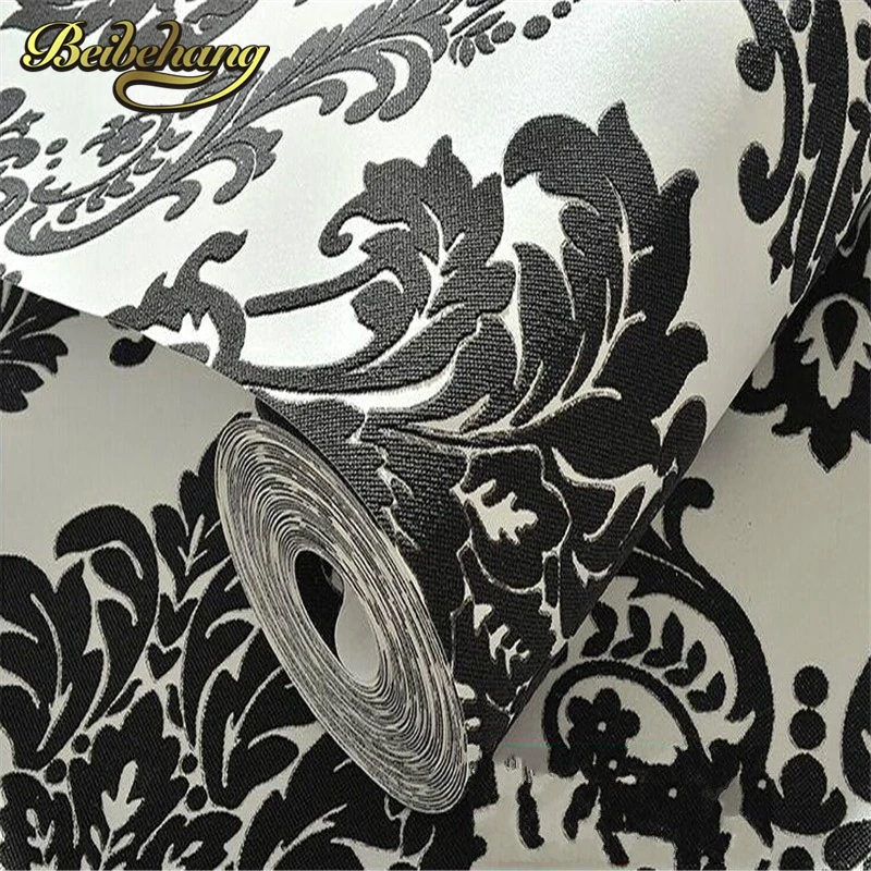 

beibehang Rolls Design Flocking Textured Luxury Wall paper for background Modern High Quality Vintage European Damask Wallpaper