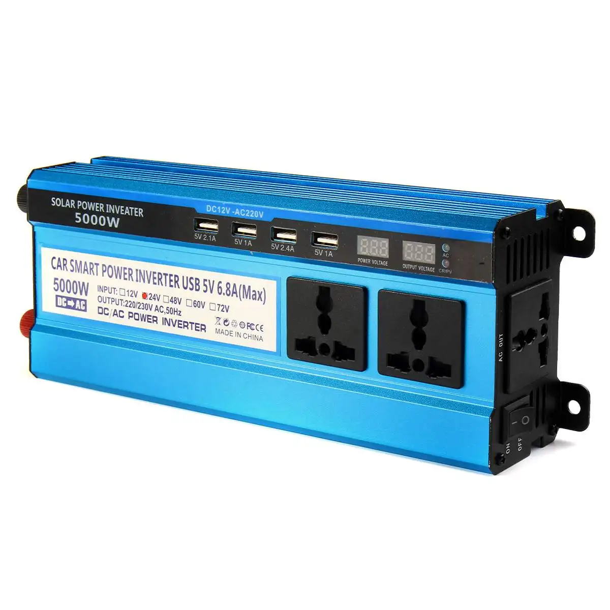 US $34.25 5000w Solar Power Inverter Dc 12v24v48v To Ac 220v Voltage Converter Transformer Double Display 3 Sockets 4 Usb Ports