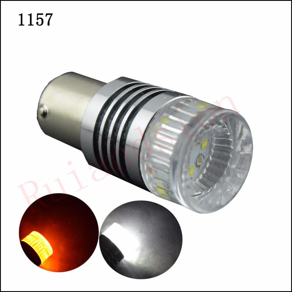 

2Pcs High Power 1157 BAY15D P21/5W T20 7440 3157 Switchback Dual Color White and Amber XBD 30W LED Tail Brake Bulbs 12V-24V DC