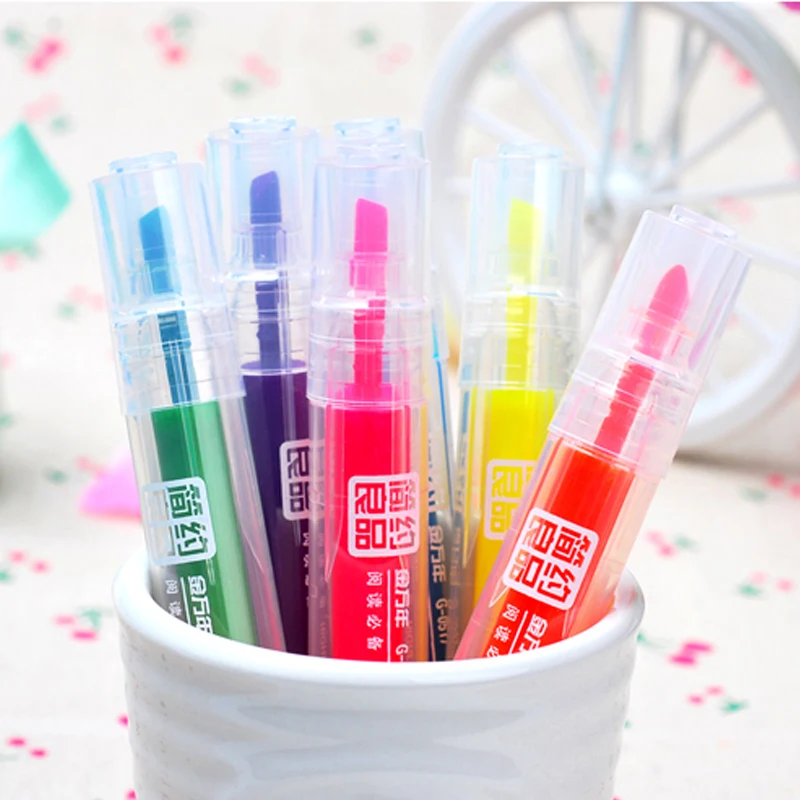6 Pcs/set Highlighter Large Capacity Colorful Marker Pen School and Office Stationery DIY Pens | Канцтовары для офиса и дома