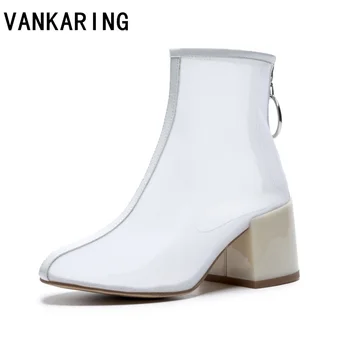 

sexy high heels summer shoes transparent clear ankle boots for women round toe air pumps women's dress shoes back zip plus size